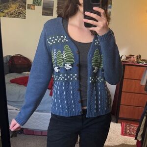 Blue Women's Sweater with Tree Design